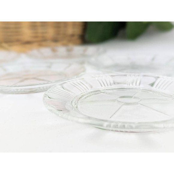Set of 6 Vtg Glass Coasters Happy Hour Cocktail Bar 30s Fostoria Sunray Ashtray - Picture 5 of 7